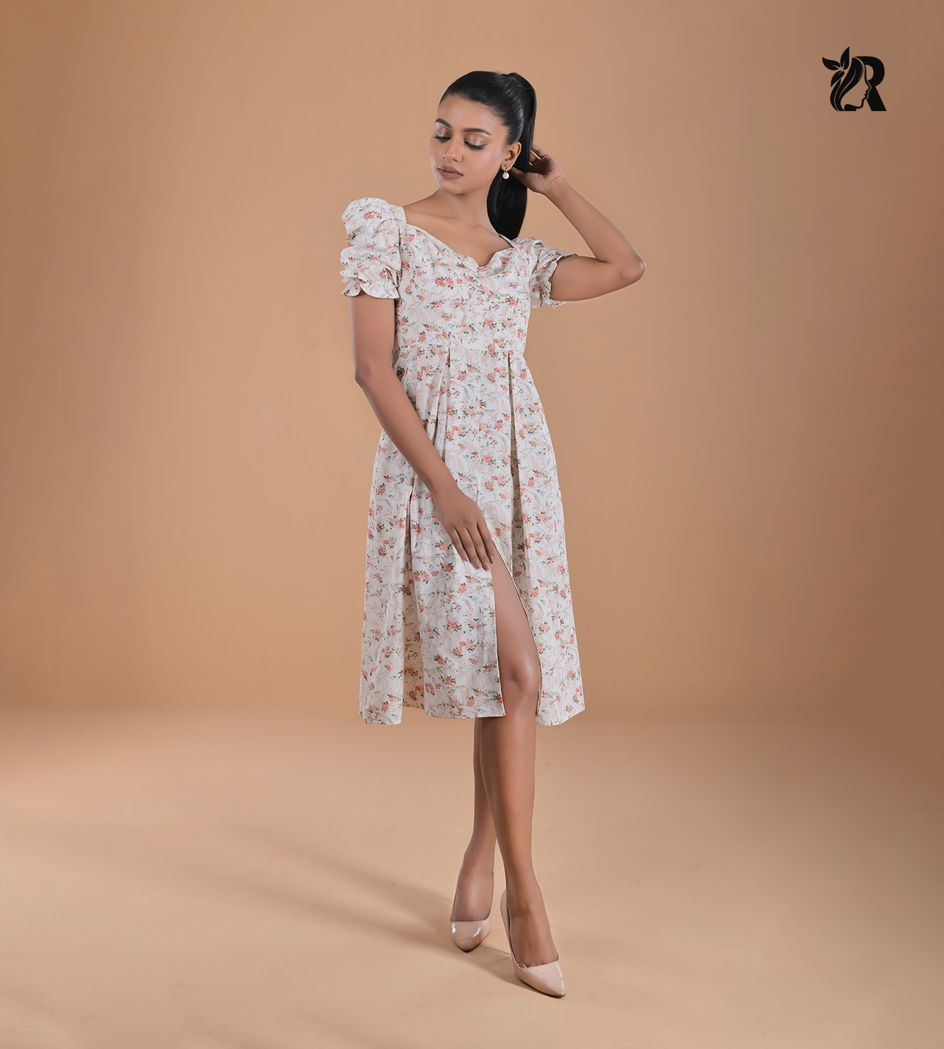Romantic Floral Print Midi Dress (2)