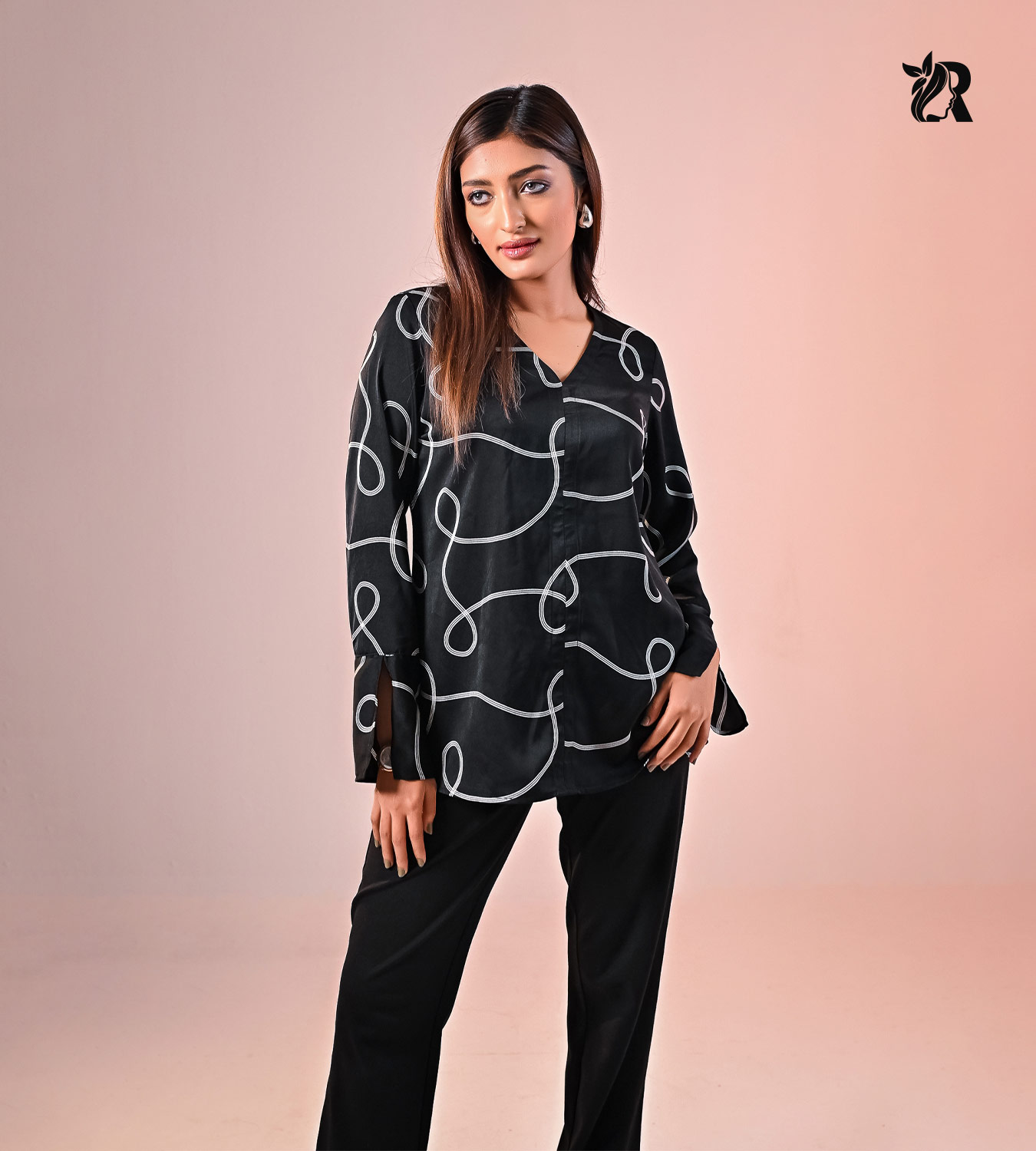 Geometric Print Pullover Thin Chiffon Shirt (6)