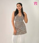 Animal Print Halter Dress Mesh Hem (5)