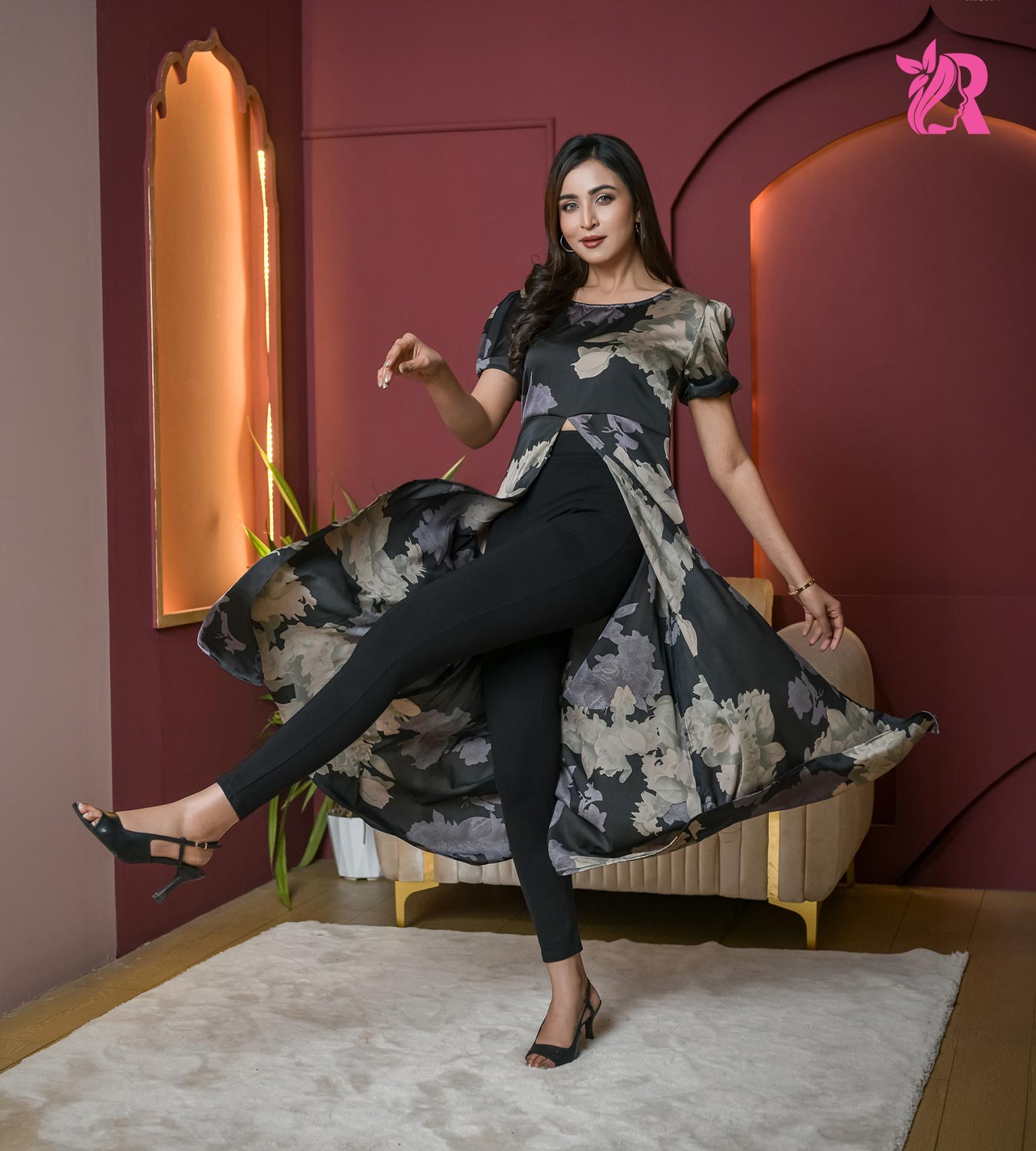 Black Floral Printed Party Wear (2)