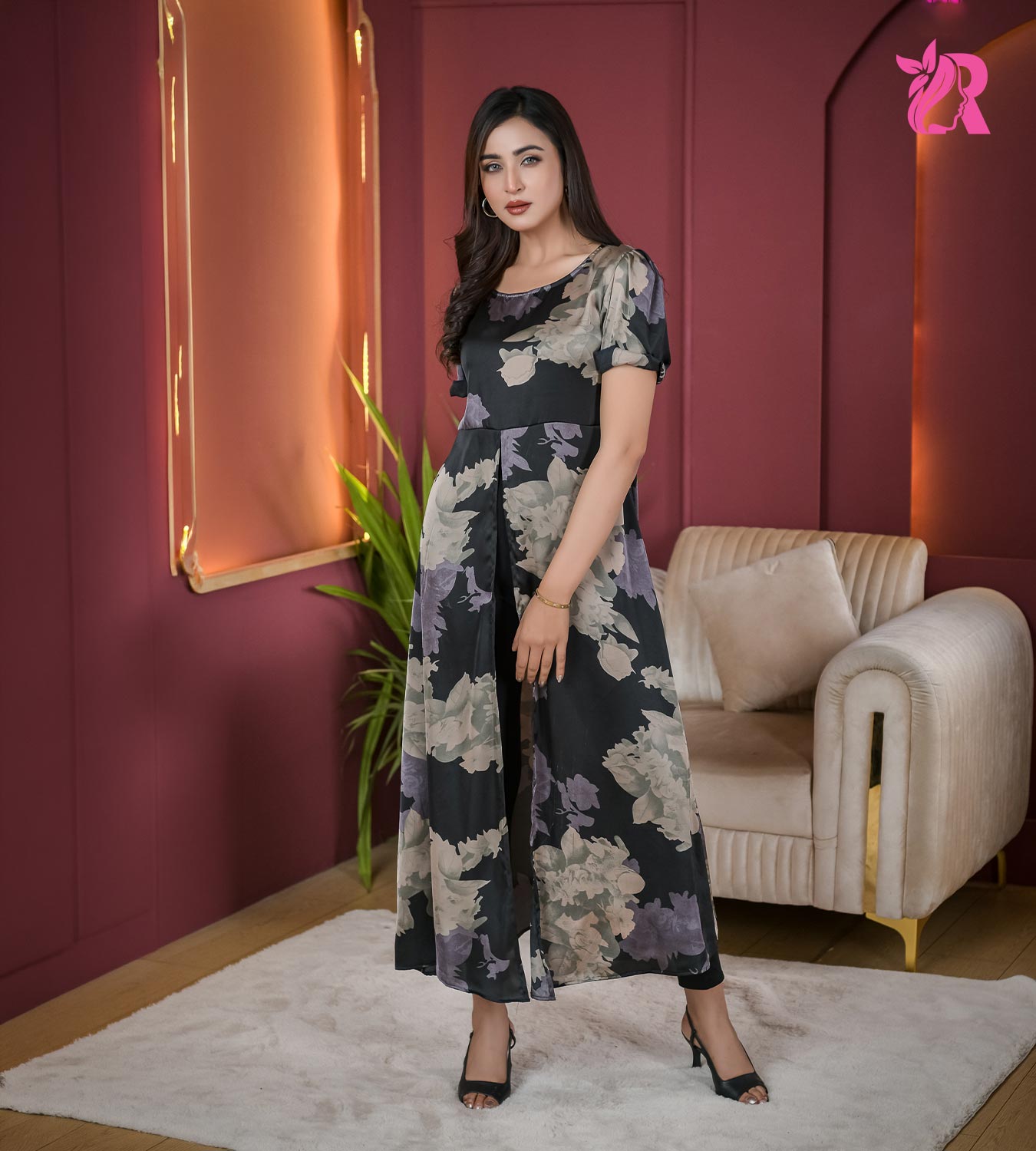 Black Floral Printed Party Wear (3)