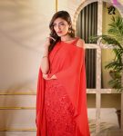Red Color Party Wear Style with Cape (2)