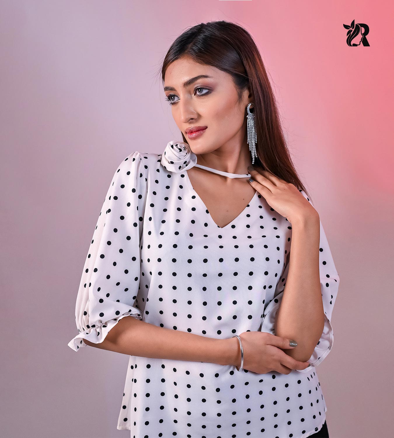 Rose Print V-Neck Short Sleeve Top (4)