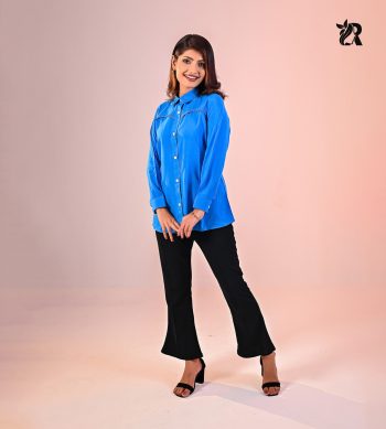 Turquoise Long Sleeve Gathered Shirt