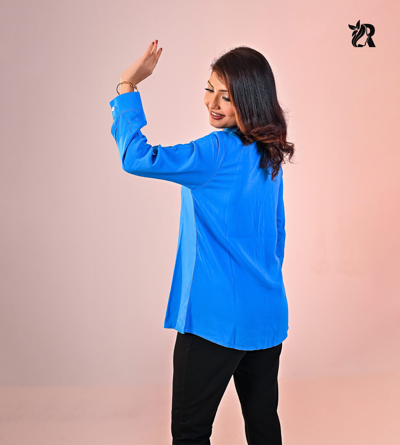 Turquoise Long Sleeve Gathered Shirt (5)