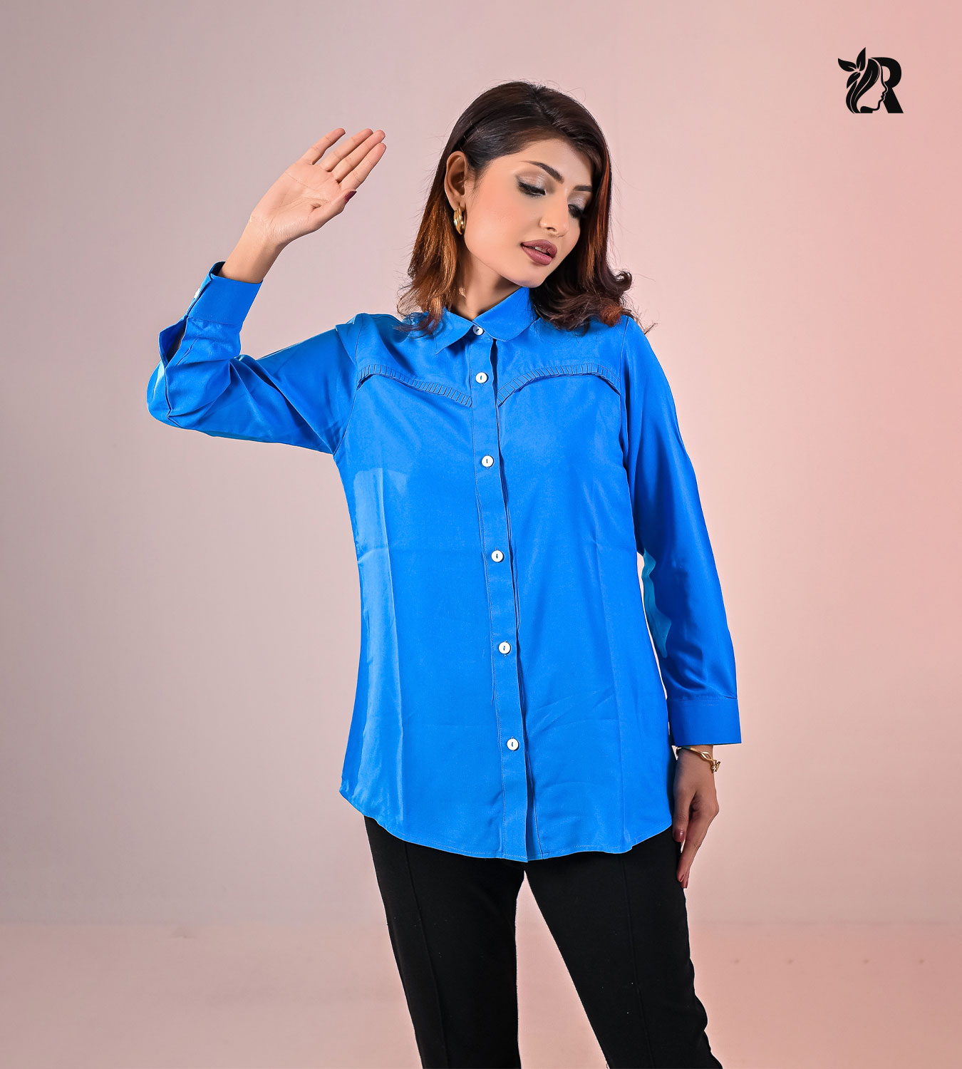 Turquoise Long Sleeve Gathered Shirt (7)