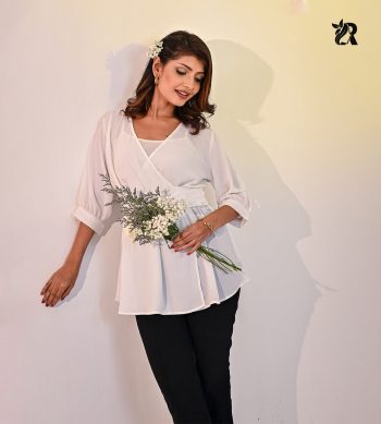 V-Neck Short Sleeve Chiffon Tops