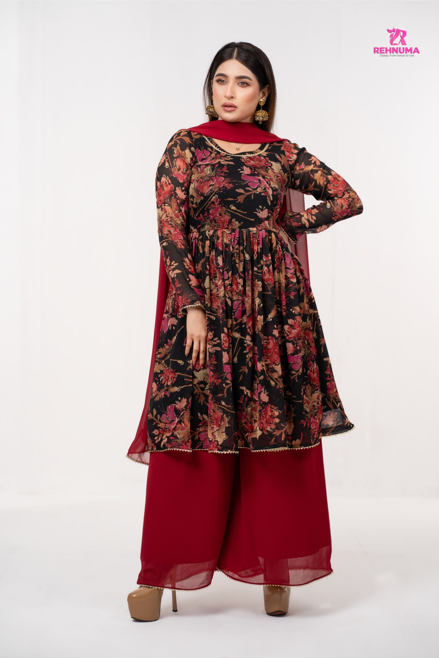 Floral Printed Anarkali three pieces